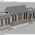 Traditional Chinese Office Building With Wooden Structure Curved Roof And Porch
