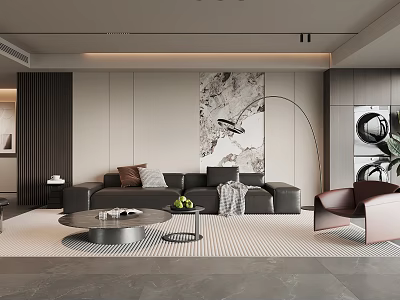 Modern Sofa Coffee Table Set With Gray Sofa Pillows Abstract Wall Art And Floor Lamp 3d model
