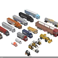 Various Types of Commercial Vehicles Including Trucks Vans Forklifts and Trailers