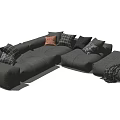 Gray Upholstered Sectional Sofa with Patterned Pillows and Multiple Angles View 3d model