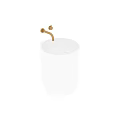 Modern White Ceramic Washbasin with Cylindrical Design and Gold Faucet for Contemporary Bathroom