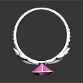 Elegant Silver Ring With Pink Gemstone And Wavy Decorative Design 3d model