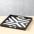 Modern Decorative Ornament Set With Black Frame Square Tray And Black White Geometric Pattern Design