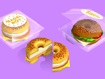 Bagel Boy Sliced Bagel Sandwiches In Transparent Plastic Containers With Lettuce Tomato 3d model