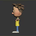 Cartoon Boy Character 3D Model Brown Hair Yellow Shirt Blue Pants White Shoes Arms Outstretched