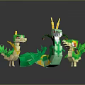 Green Pixel Art Flying Animals Detailed Collectible Models With Vibrant Features Display Set