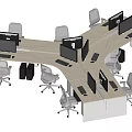 Modern Office Desk Workstation Setup With Multiple Computers And Ergonomic Chairs 3d model