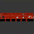 Red Plastic Traffic Barrier With Connected Units And Orange Dots Stickers