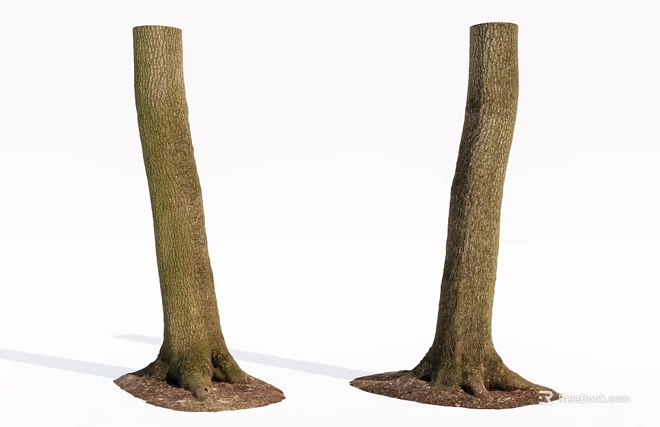 Natural Wood Tree Trunks with Stones at Base for Decorative Landscaping Use 3d model 
