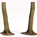 Natural Wood Tree Trunks with Stones at Base for Decorative Landscaping Use