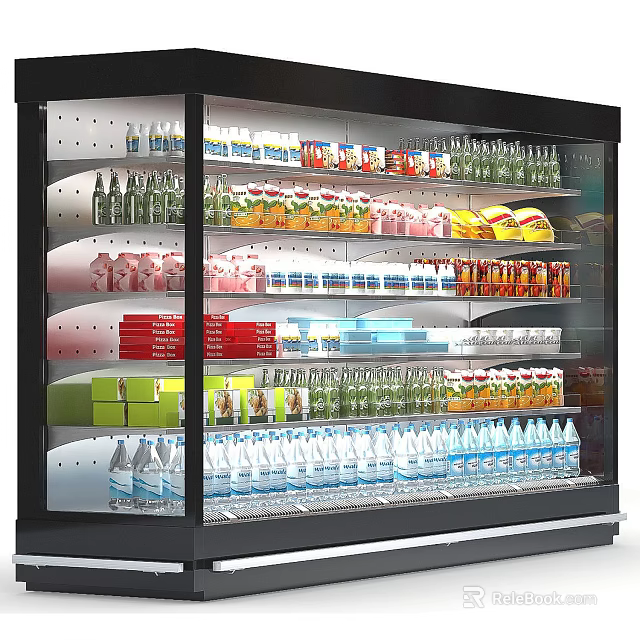 Glass Door Refrigerator Freezer Display Stocked With Various Beverages And Drinks 3d model 