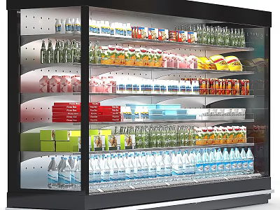 Glass Door Refrigerator Freezer Display Stocked With Various Beverages And Drinks 3d model