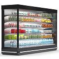 Glass Door Refrigerator Freezer Display Stocked With Various Beverages And Drinks