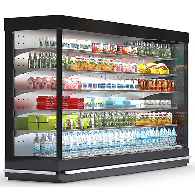 Glass Door Refrigerator Freezer Display Stocked With Various Beverages And Drinks 3d model