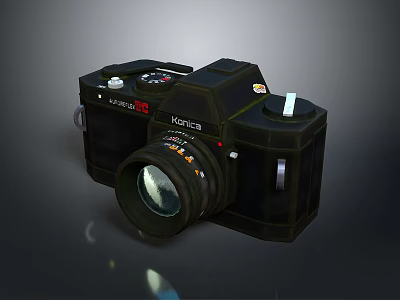 KONICA Vintage Black Classic SLR Camera With Professional Lens And Controls 3d model