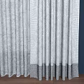 Beige Linen Curtains With Sheer White Panels And Dark Blue Wall Backdrop