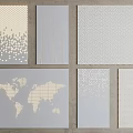 Gray Background Interior Decorative Panels With Geometric Patterns And World Map Design 3d model
