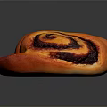 Heart Shaped Bread with Golden Crust Dark Swirl Patterns and Shiny Surface on Black Background