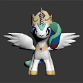 White Winged Pony Character With Colorful Mane Crown And Purple Eyes