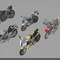 Five Stylish Motorcycles in Different Colors and Various Styles on White Background