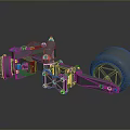 Gray Industrial Mechanical Part With Metal Wheel And Connecting Components Structure
