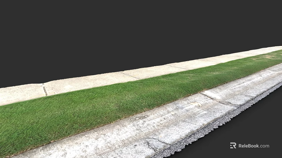 Concrete Sidewalk With Fresh Green Grass In Urban Outdoor Environment 3d model 