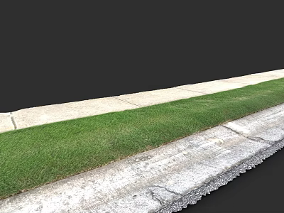 Concrete Sidewalk With Fresh Green Grass In Urban Outdoor Environment 3d model