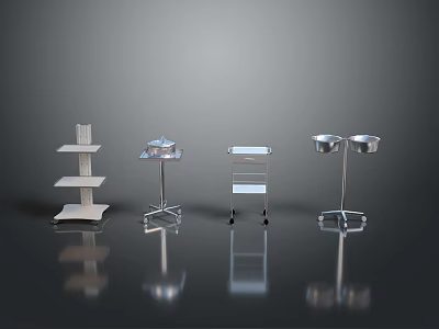 Various Shelving Units With White And Metal Design Multi Tier Storage Mobile Wheels Tray And Double Basin Holders 3d model