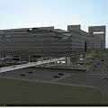 Modern Office Building With Glass Facade Green Roof And Surrounding Landscaped Area