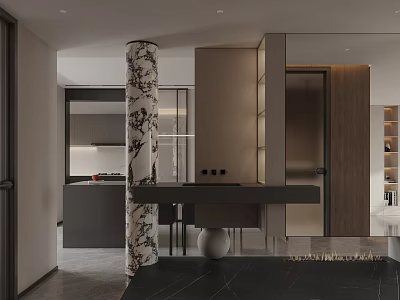 Modern Bathroom Interior Design With Marble Vanity Mirror And Storage Cabinets 3d model