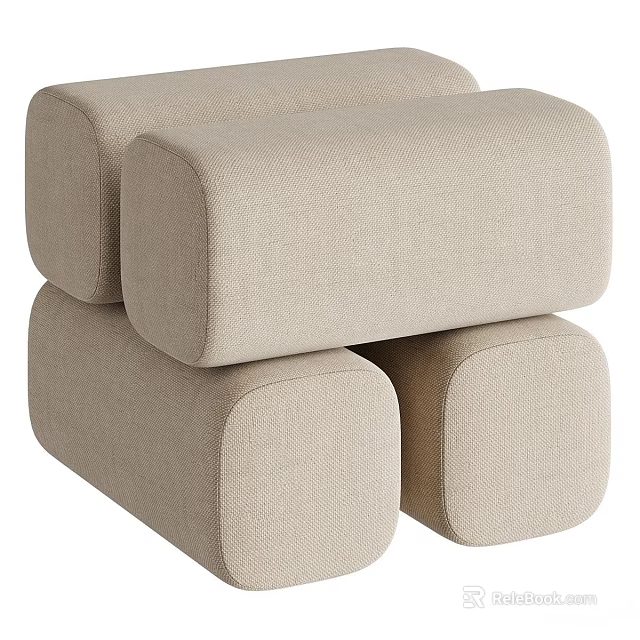 Beige Upholstered Cylindrical Stools In Modern Design Stacked For Home Use 3d model 