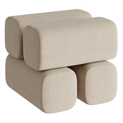 Beige Upholstered Cylindrical Stools In Modern Design Stacked For Home Use 3d model