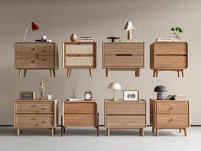 Nordic Style Log Bedside Table Solid Wood Bedside Cabinet Storage Cabinet Wood Rattan Bedside Table Ornaments 3d model