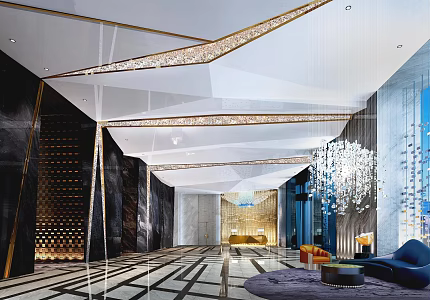 Light Luxury Hall Hotel Lobby 3d model