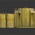 Yellow Rusty Radioactive Waste Barrels With Radiation Warning Signs For Storing Hazardous Materials