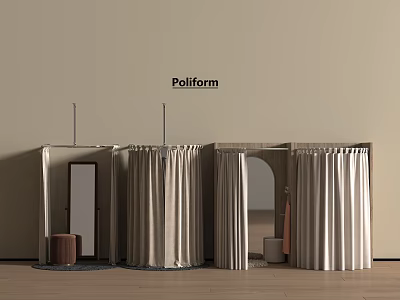 Poliform Modern Storage Cabinet Design With Curtains Mirror And Arch Door Details 3d model