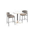 Modern Bar Counter Design With Round Table And Upholstered Metal Frame Stools