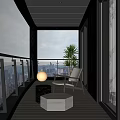 Modern Home Balcony Design With City View White Chair Round Table And Green Plant