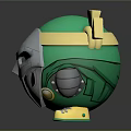 3D Cute Cartoon Character With Silver Helmet Green And Yellow Accents