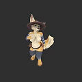 Anthropomorphic Fox Character Wearing Hat And Blue Brown Outfit Standing Against Dark Background