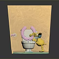 Cartoon Character Cleaning White Toilet With Toilet Paper In Bathroom Scene