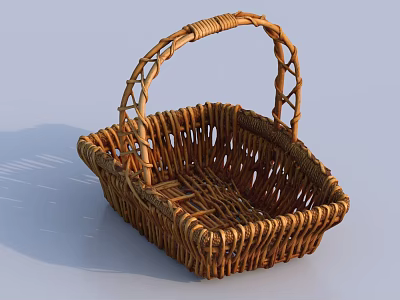 Woven Rattan Basket With Handle For Household Storage And Decorative Use 3d model