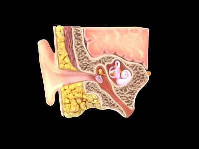 Game Character Ear Internal 3D Anatomy Model With Canal Tympanic Membrane Black Background 3d model