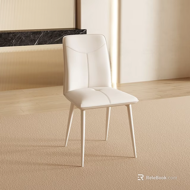 White Modern Accent Chair With Leather Upholstery Thin Metal Legs And Light Colored Carpet Interior 3d model 