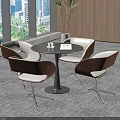 Modern Leisure Chairs With Brown White Design Metal Legs Round Table And City View