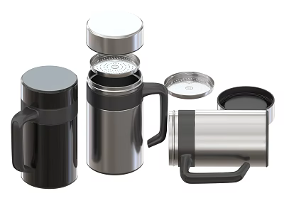 Stainless Steel Insulated Mugs With Handles Lids Removable Strainer Black And Silver 3d model