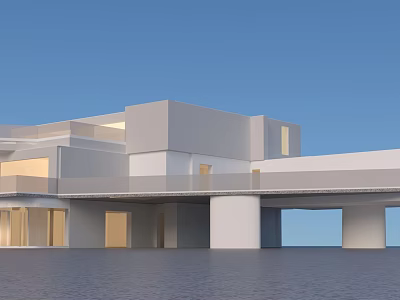 Modern Hotel Building With Waterfront Location White Exterior Glass Facade And Illuminated Design 3d model