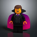 Lego Vampire Minifigure With Brown Hair Glasses Black Suit And Purple Cape