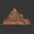 Ancient Multi tiered Red Brick Temple Architecture With Ornate Carvings And Green Top