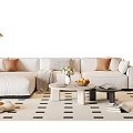 Modern Cream Style Sofa Coffee Table Combination Fabric Sofa Corner Sofa Casual Sofa Floor Lamp 3d model